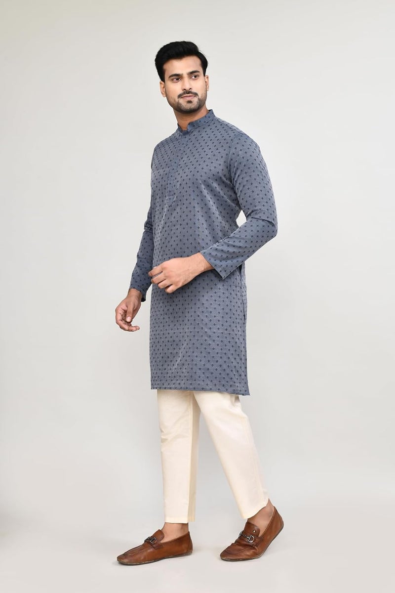 POLY2FAB Hathkargha Men's Art Silk Designer Printed Kurta with Mandarin Collar and Full Sleeves - Image 3